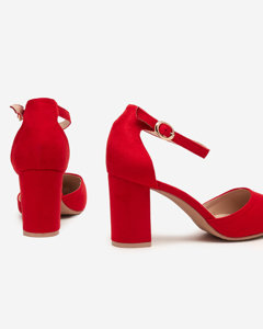 Red women's sandals on a higher post Hareda - Footwear