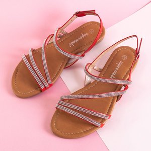 Red women's sandals with cubic zirconia Mitali - Footwear