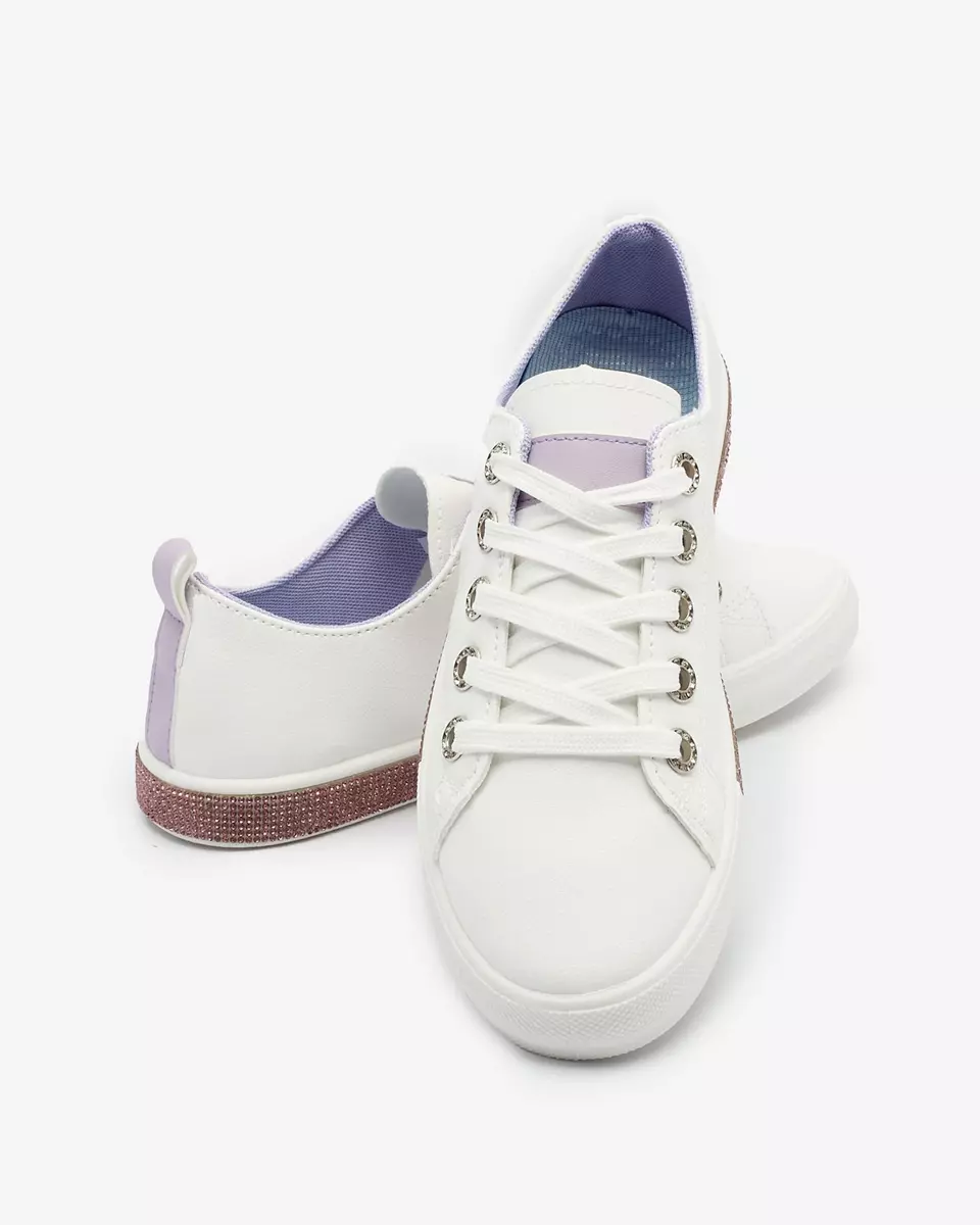 Royalfashion White women's sneakers with zircons and purple inserts Zutifa