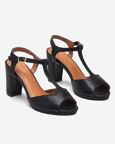 Shiny black women's sandals on the post Lonad - Footwear