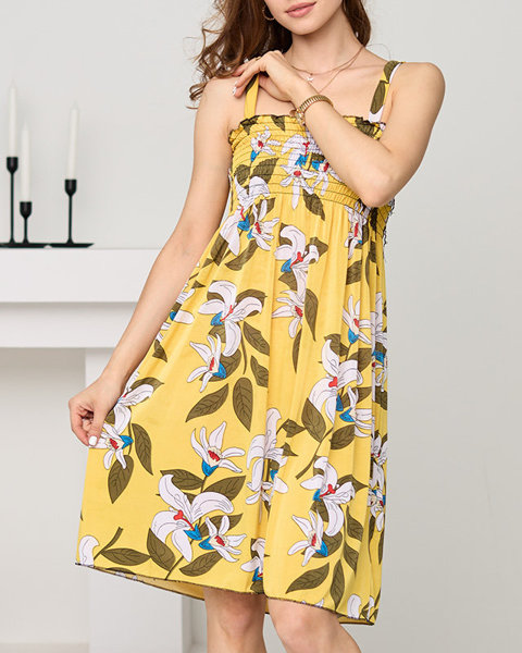 Short yellow dress with straps - Clothing