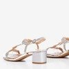 Silver sandals on a low post with cubic zirconias Doremia - Footwear