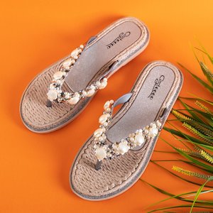 Silver women's flip-flops with Jefis decoration - Footwear