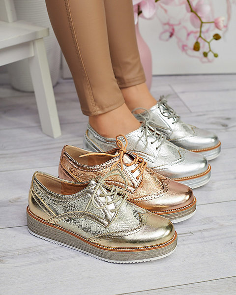 Silver women's shoes with snake skin inserts Fin - Footwear