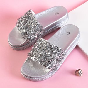 Silver women's slippers with cubic zirconias Onesti - Footwear