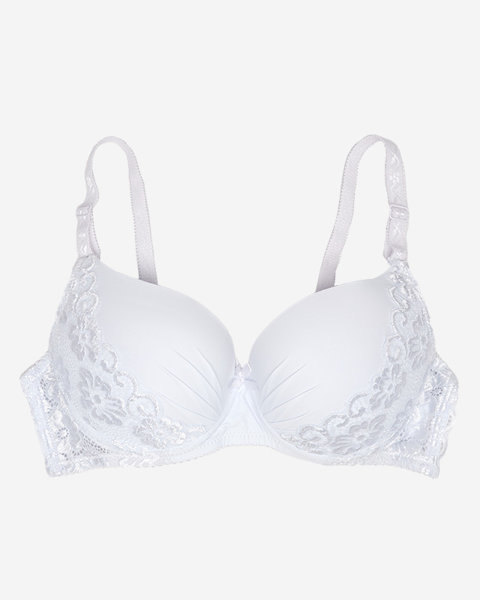 Smooth white women's push-up bra with lace inserts - Underwear
