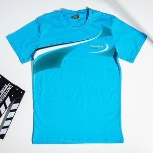 Turquoise men's printed cotton t-shirt - Clothing