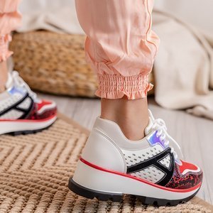 White and red sneakers with colorful inserts Meia - Footwear