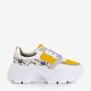 White and yellow women's sports sneakers with animal embossing Erwin - Footwear