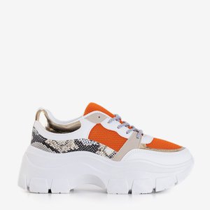 White-orange women's sports sneakers with animal embossing Erwin - Footwear
