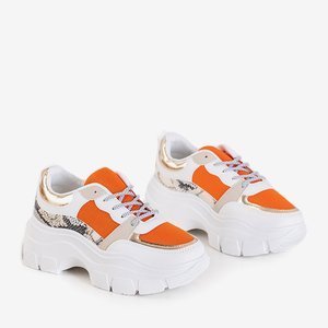 White-orange women's sports sneakers with animal embossing Erwin - Footwear
