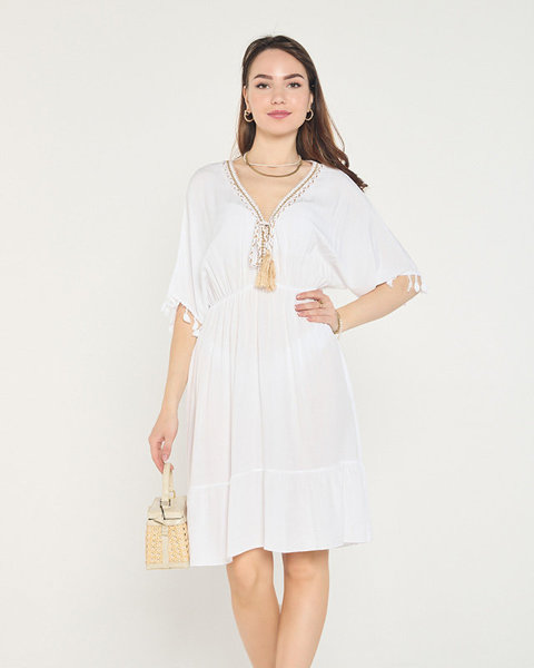 White short women's dress with frills and fringes - Clothing