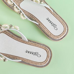 White women's flip flops with Jefis decoration - Footwear