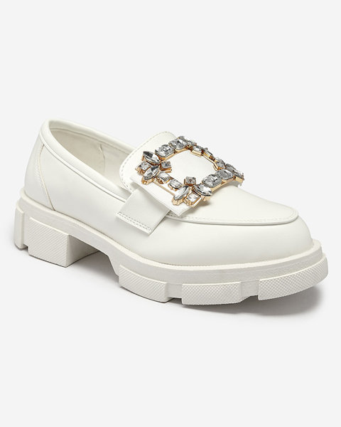 White women's moccasins with gold ornament Coriol- Footwear