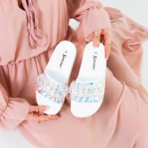 White women's sandals with Halpasi stones - Footwear