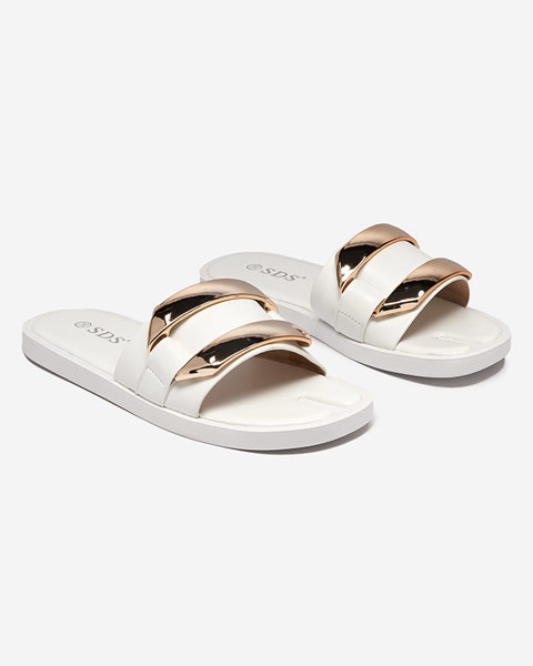 White women's slippers with a large golden ornament Kedino - Footwear