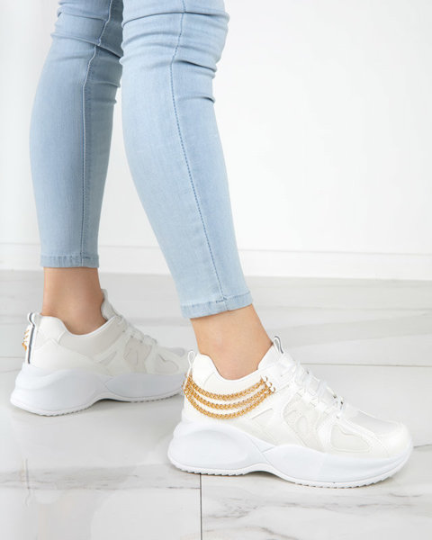 White women's sneakers with a hidden wedge and a Kermona chain - Footwear