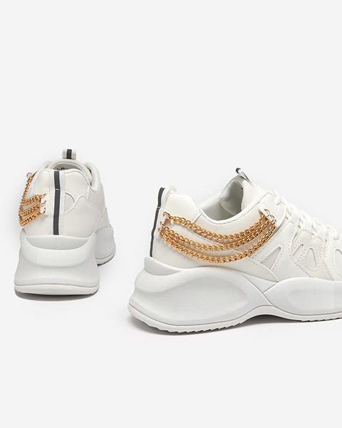 White women's sneakers with a hidden wedge and a Kermona chain - Footwear