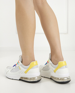 White women's sports shoes with yellow Nelini inserts - Footwear