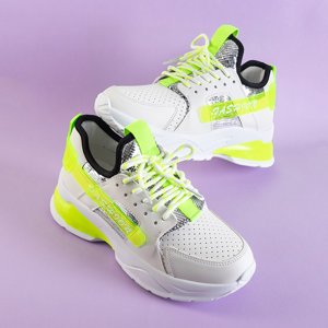 White women's sporty sneakers with neon inserts Tadea - Footwear