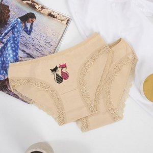 Women's Beige Briefs with Lace Printed 3 / pack - Underwear