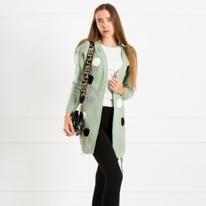 Women's Green Tied Cardigan with Colored Circles - Clothing