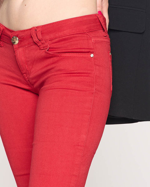 Women's Red Low Waist Pants- Clothing