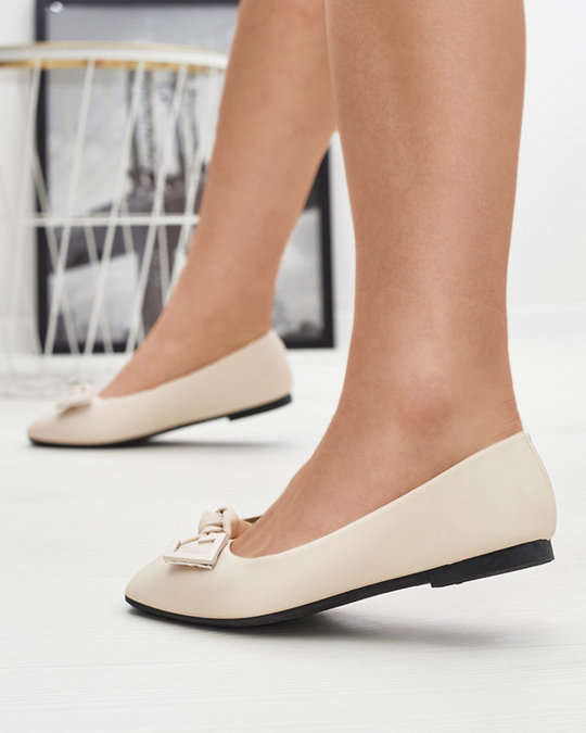 Women's beige ballerinas with decoration on the nose Caxien- Footwear