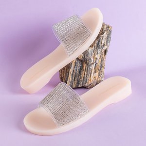 Women's beige rubber slippers with cubic zirconia Niamh - Footwear