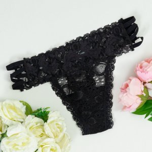 Women's black lace thong with straps - Underwear