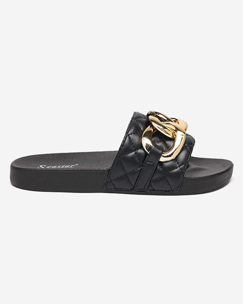Women's black quilted slippers with a gold chain Eteris - Footwear