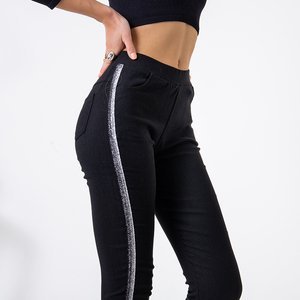 Women's black treggings with silver stripes - Clothing