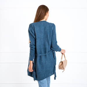 Women's blue tie-up cardigan with colored stripes - Clothing
