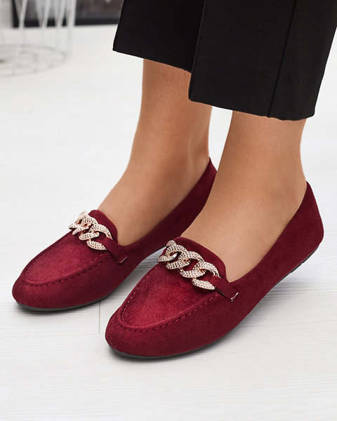 Women's burgundy eco-suede loafers with a chain Osylia - Shoes