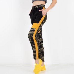 Women's camo sweatpants with yellow inserts - Clothing