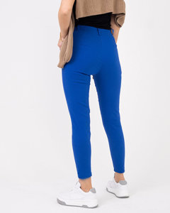 Women's cobalt fabric pants with decorative buttons - Clothing