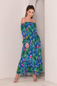 Women's cobalt maxi dress with flowers a'la Spanish - Clothing