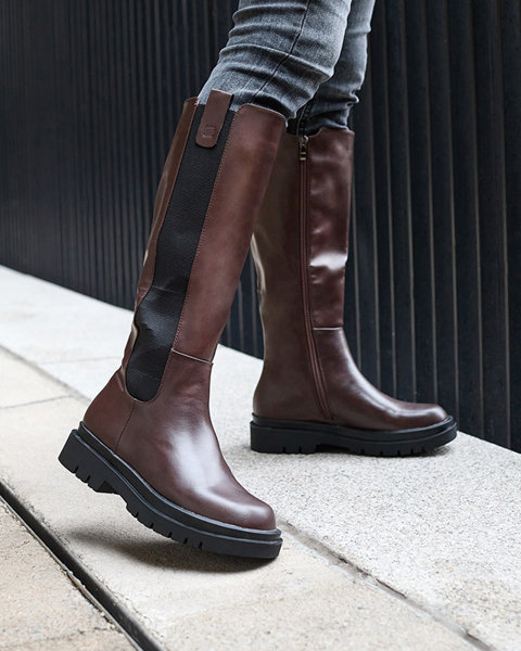 Women's eco-leather knee-high boots in brown color Orikas - Footwear
