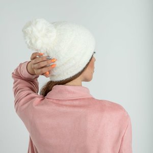 Women's fur hat with a pompom in white - Caps