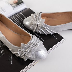 Women's gray shimmering ballerinas with Norita decoration - Footwear
