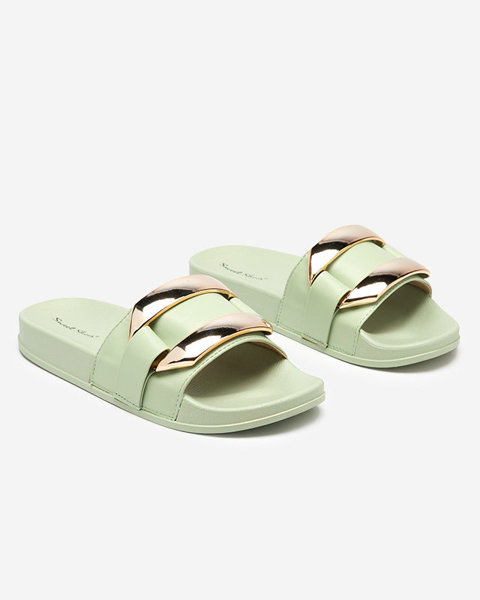 Women's green slippers with golden Serina ornament - Footwear