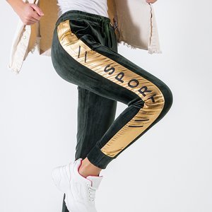 Women's green sweatpants with gold stripes - Clothing