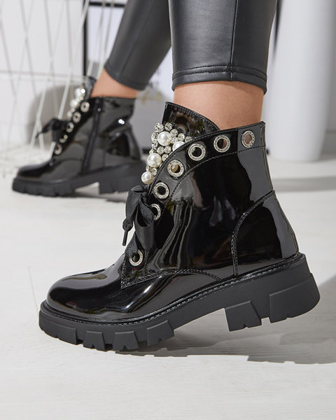 Women's lacquered bagger boots in black Oselfo- Footwear