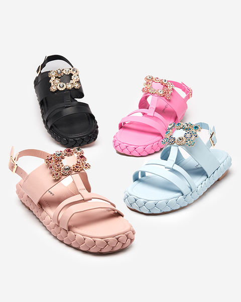 Women's light pink sandals with a decorative Govy buckle - Footwear