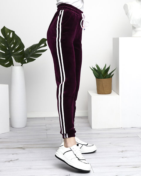 Women's maroon velor tracksuits with stripes - Clothing