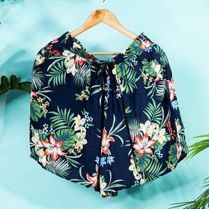 Women's navy blue floral beach short shorts PLUS SIZE - Clothing