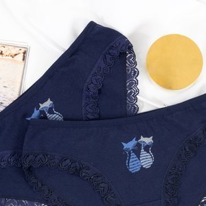 Women's navy blue panties with lace and print 3 / pack - Underwear