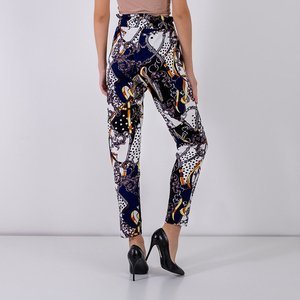 Women's navy blue print trousers - Clothing