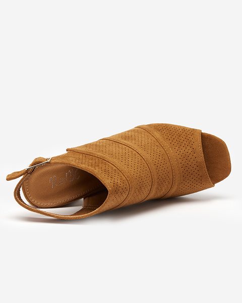 Women's openwork sandals on a post in camel Texis - Footwear