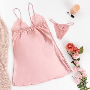 Women's pink lace nightdress with thongs - Belizna